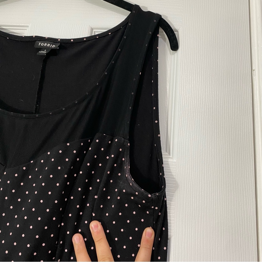Torrid sweetheart black dress w/ pink dots - Picture 3 of 5